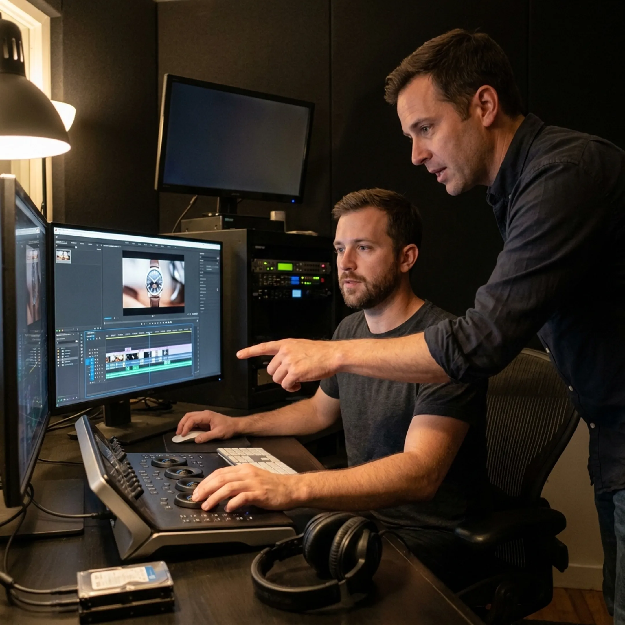 Editor reviewing a commercial video timeline