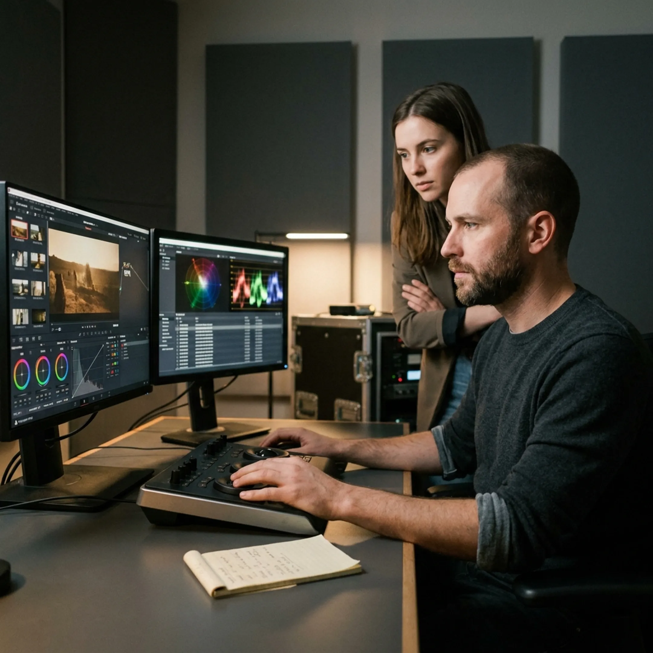 Editor and producer reviewing footage