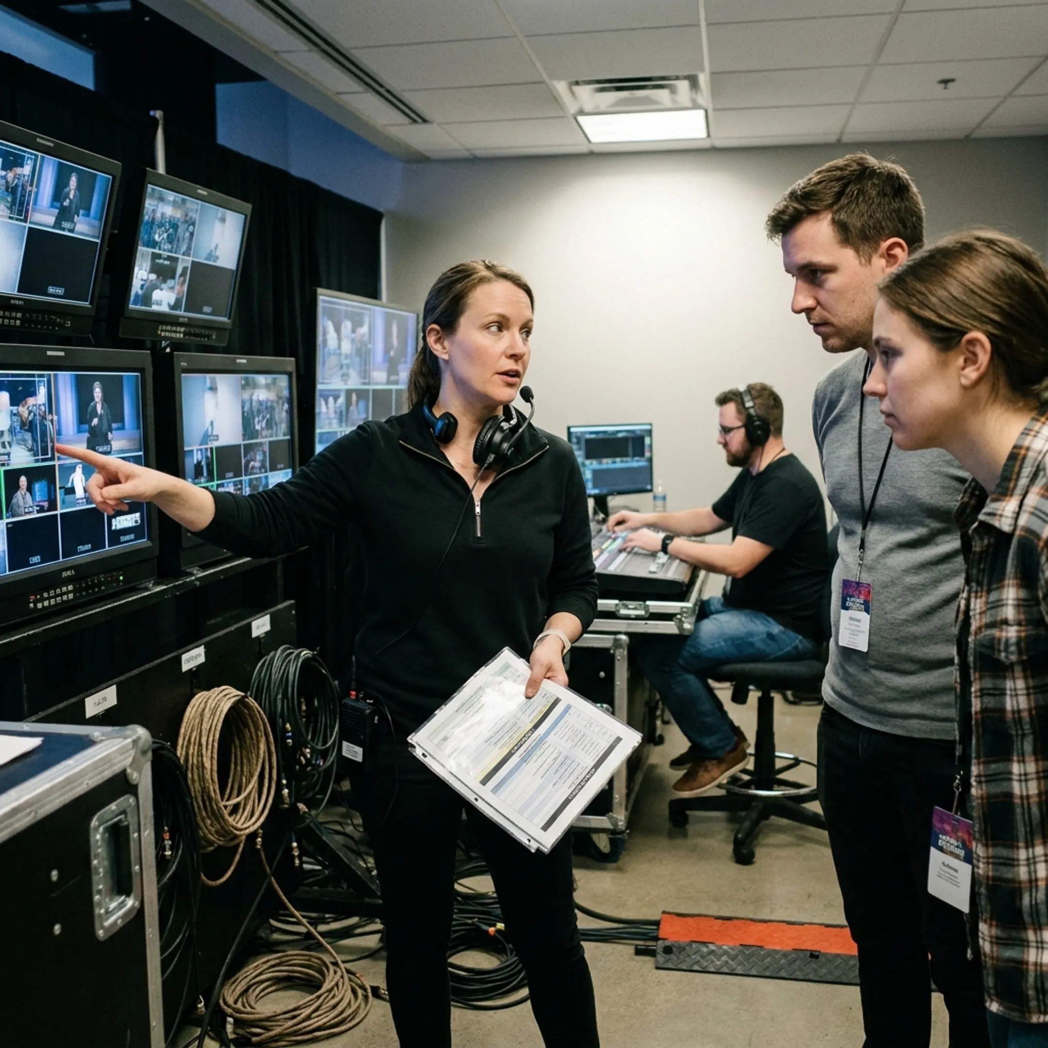 Production team coordinating live event coverage
