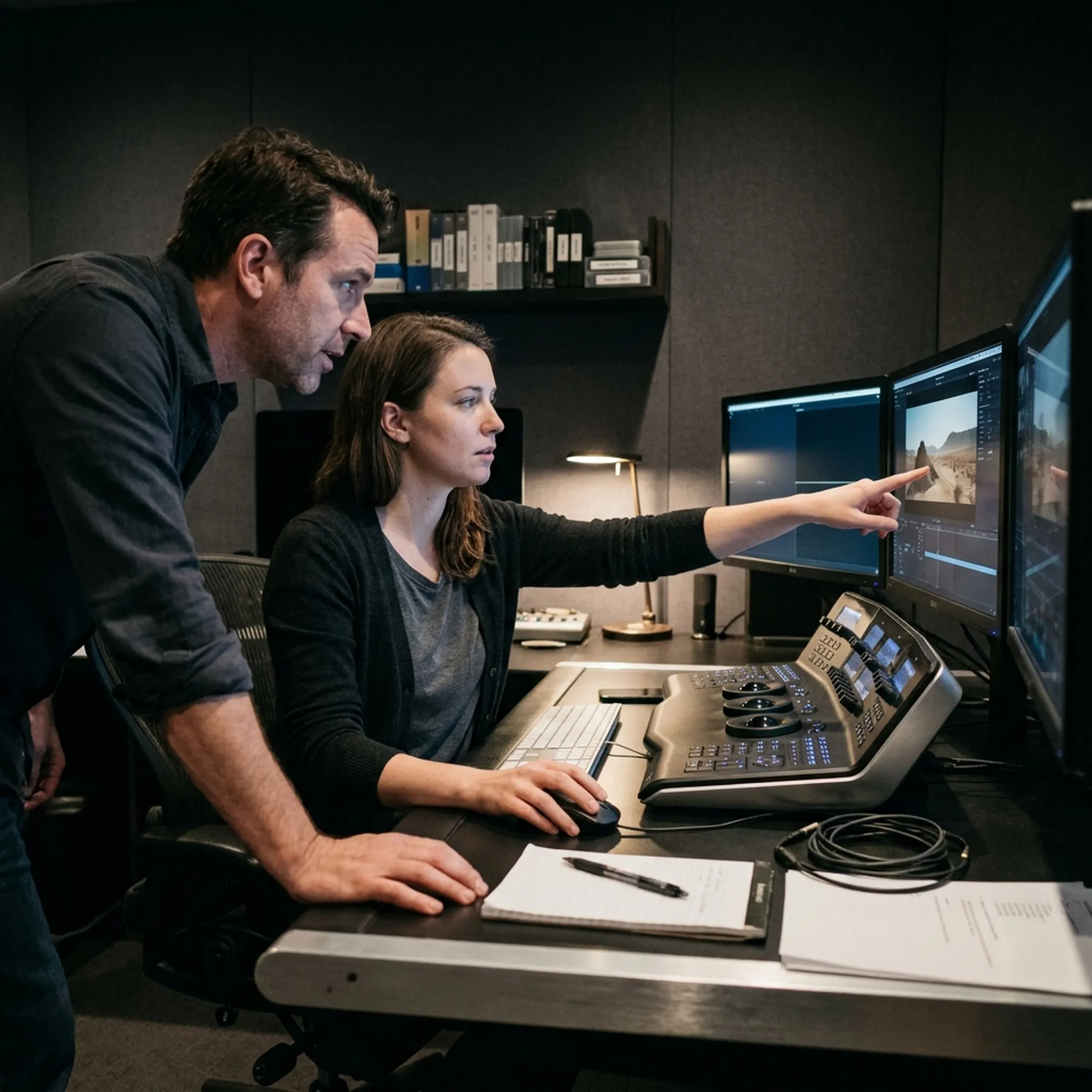 Editor and producer reviewing footage