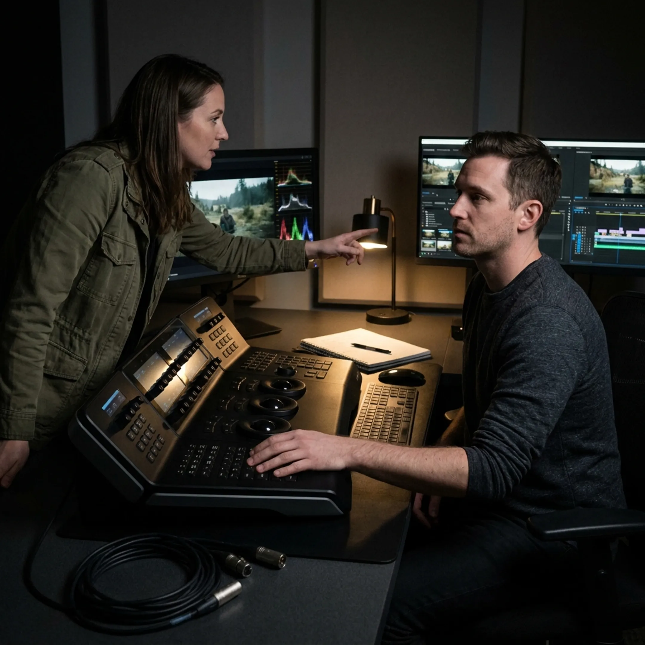 Editor and producer reviewing video footage