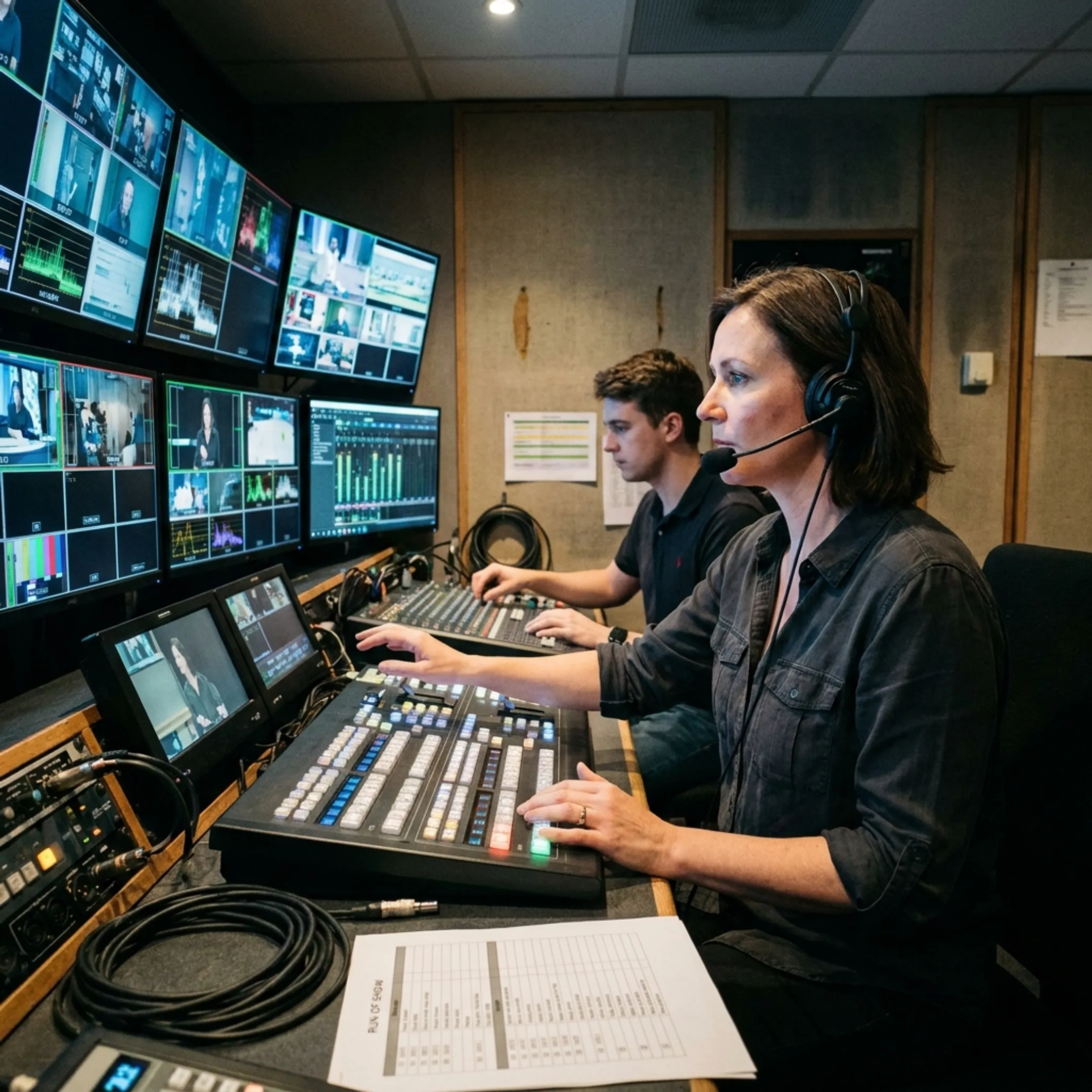 Director monitoring a business live broadcast