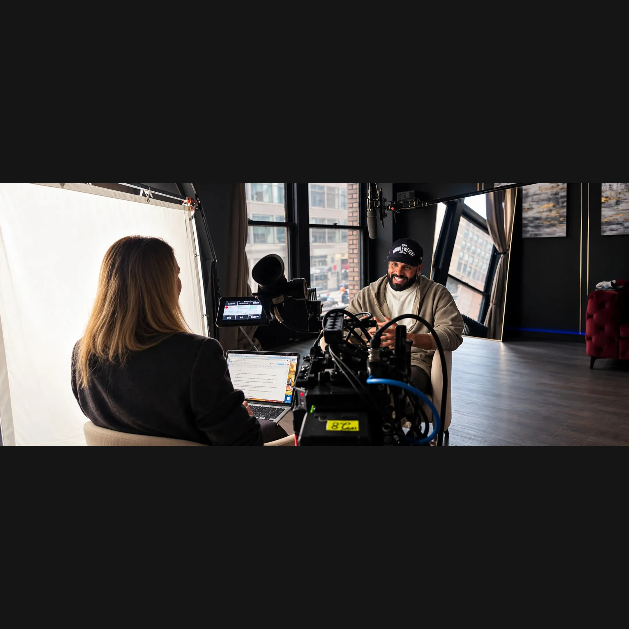 Editor reviewing video footage with producer