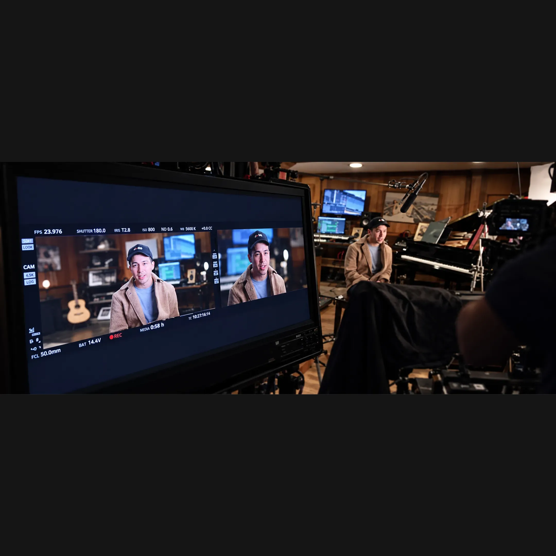 Director and crew reviewing footage on set