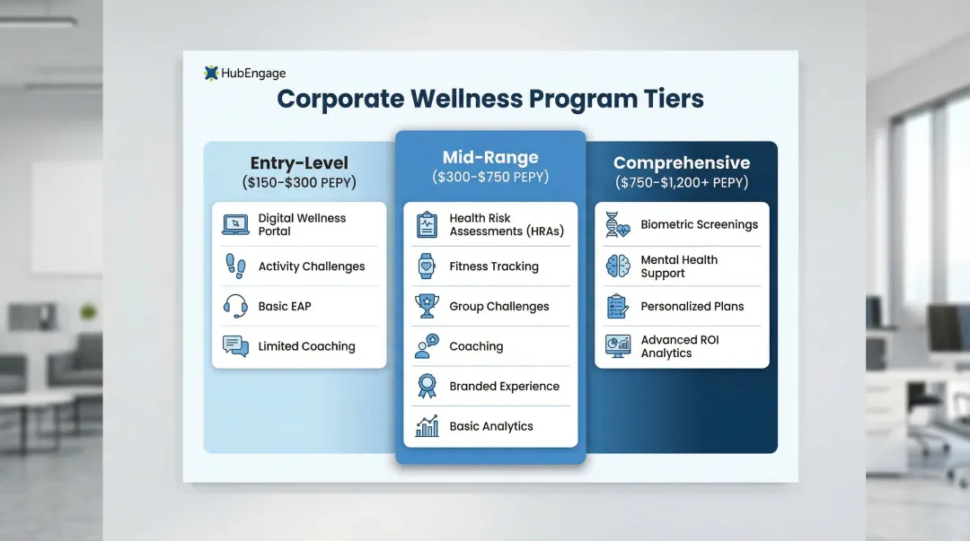Three-tier corporate wellness program cost comparison entry mid and comprehensive