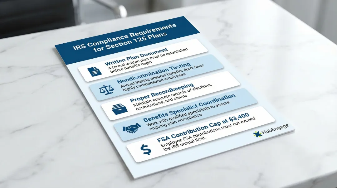 Five IRS compliance requirements for Section 125 wellness cafeteria plan structure checklist