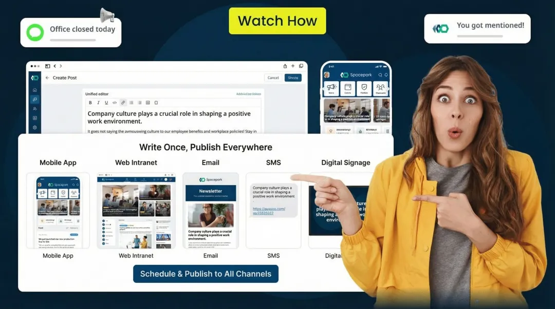HubEngage platform dashboard showing multi-channel content delivery across mobile web email and SMS