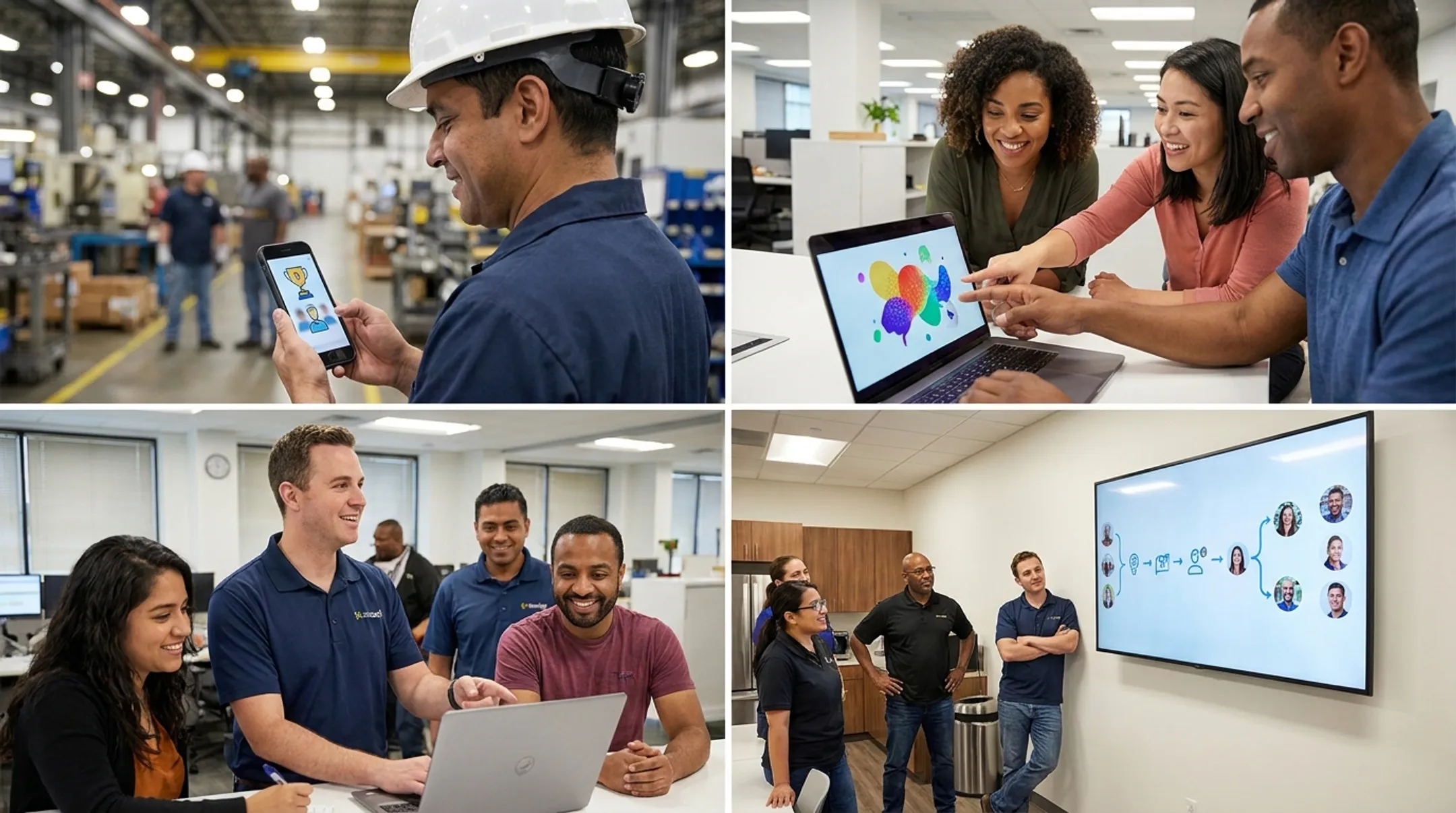 Employees receiving workplace recognition across mobile and digital channels