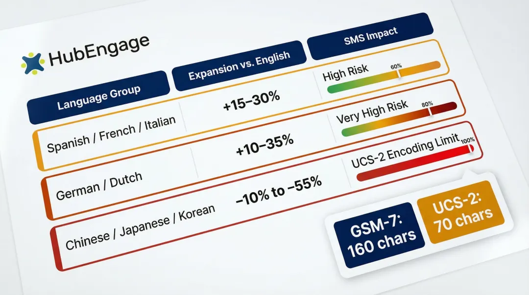 SMS character limits by language translation expansion rate comparison chart