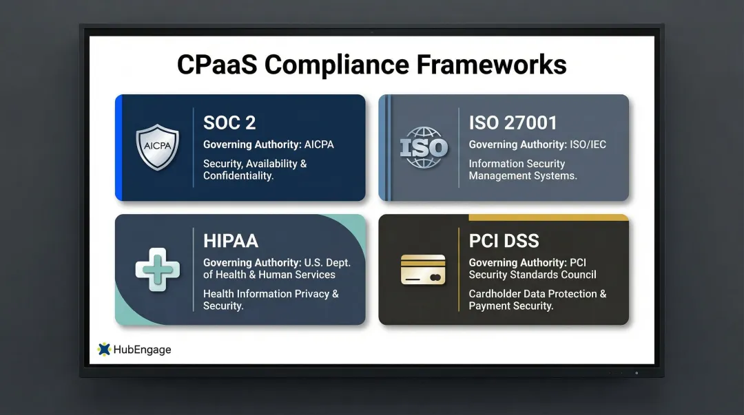 CPaaS compliance framework comparison table SOC2 ISO27001 HIPAA PCI DSS requirements