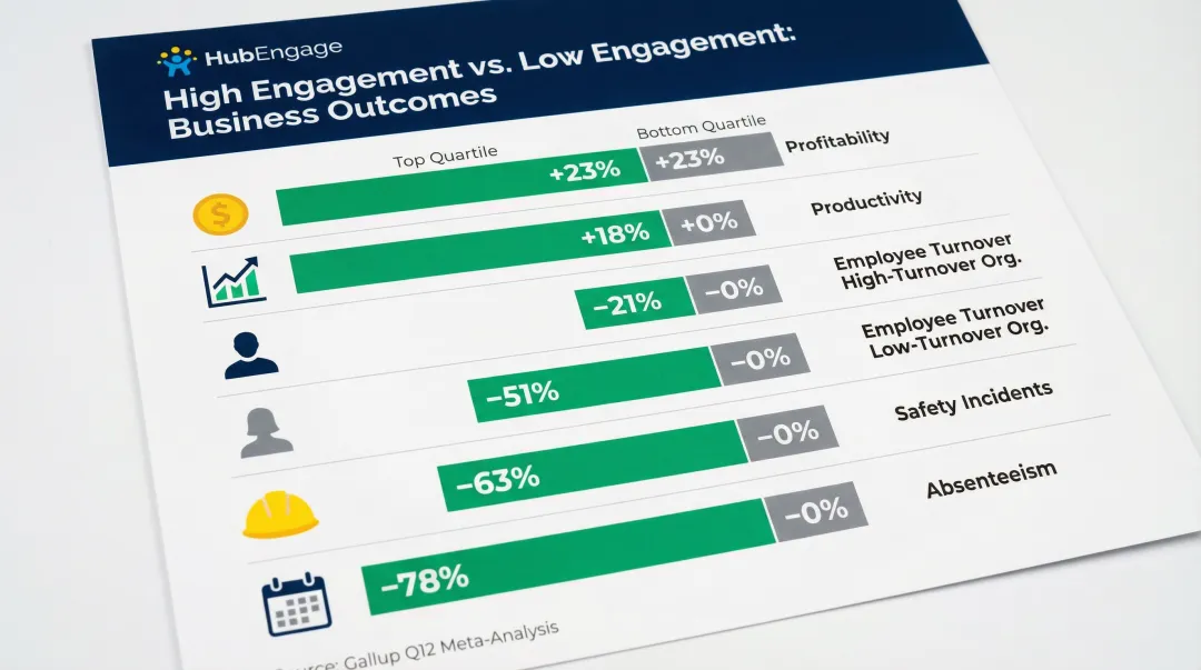Gallup employee engagement ROI comparison chart top versus bottom quartile outcomes