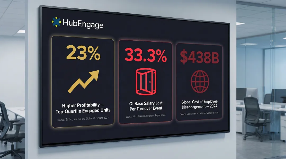 Employee engagement statistics showing profitability gains turnover costs and disengagement economic impact