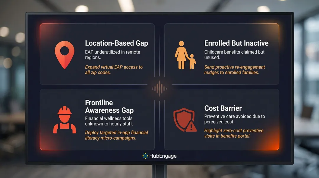 Four common employee benefits utilization gaps by workforce segment audit diagram
