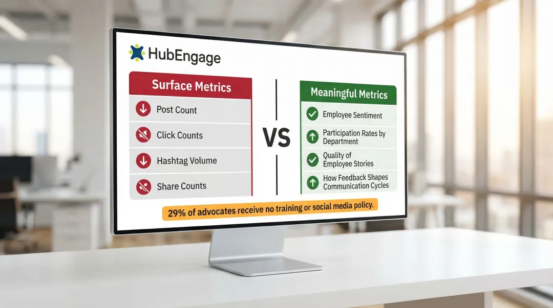 Surface metrics versus meaningful employee advocacy metrics side-by-side comparison table