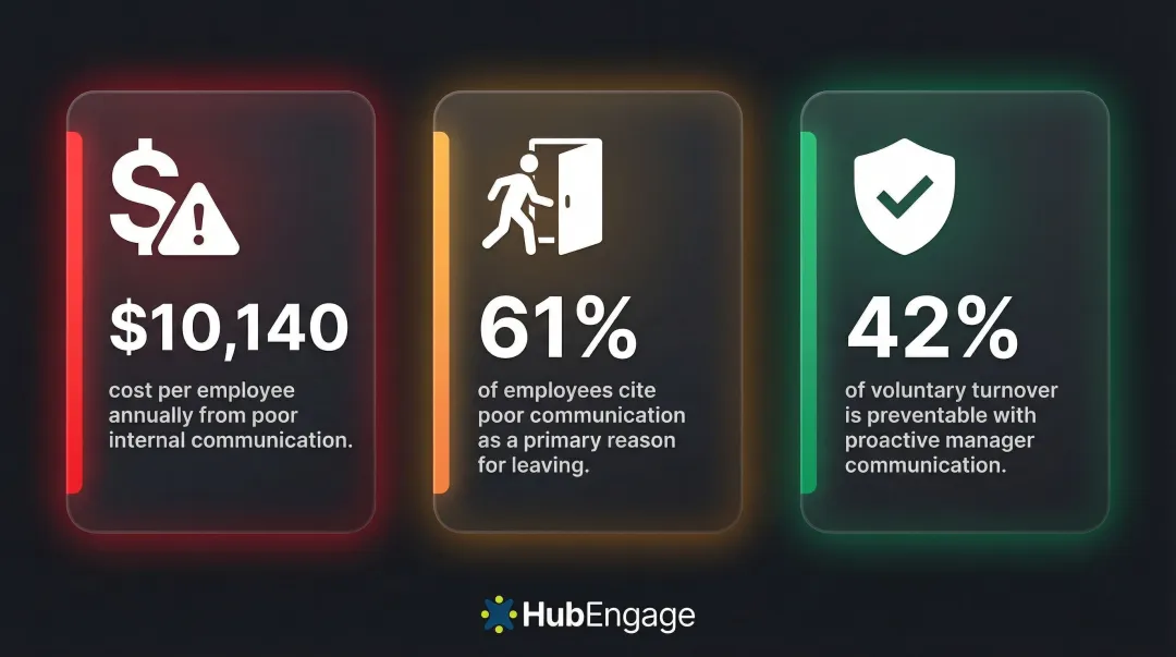 Employee communication statistics showing turnover costs and preventable resignation rates