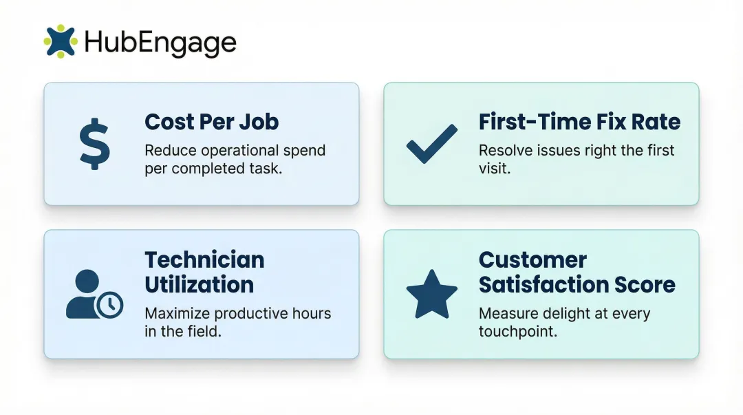 Four primary AI scheduling output metrics cost fix rate utilization satisfaction
