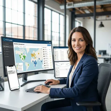 HR manager sending targeted SMS notifications to manufacturing shift workers via HubEngage platform