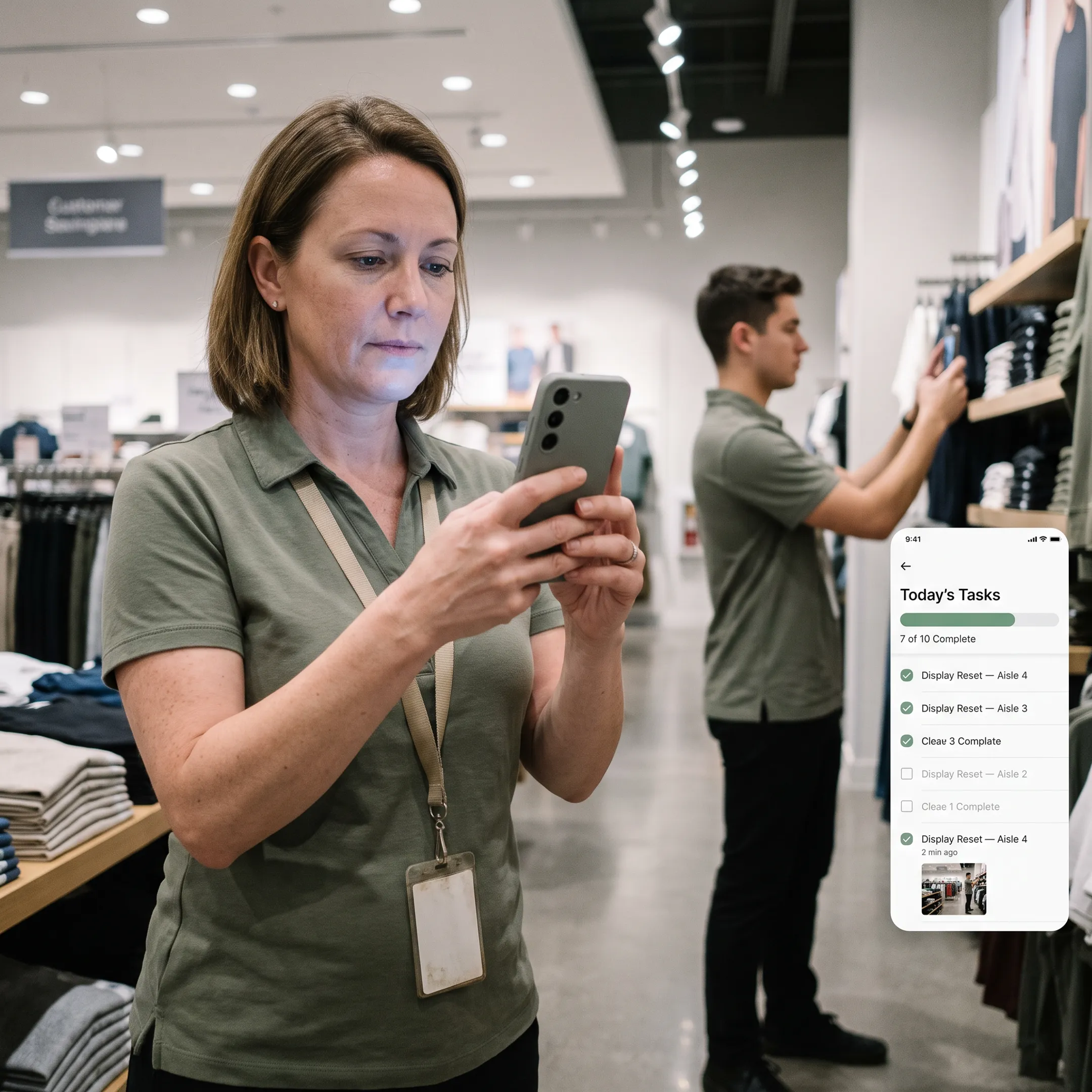 Retail manager reviewing completed store tasks