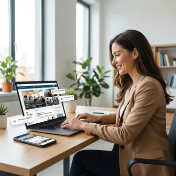 Non-profit coordinator using HubEngage intranet platform on a laptop to send communications to remote volunteers