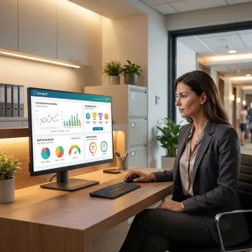 Hospitality manager using an internal communications dashboard to send updates to hotel staff.