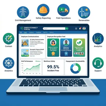 HubEngage intranet dashboard showing employee communications and engagement tools for energy companies