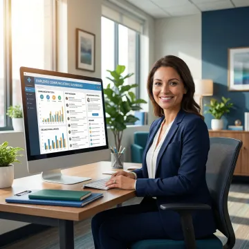 Healthcare administrator using HubEngage internal communication platform on a desktop