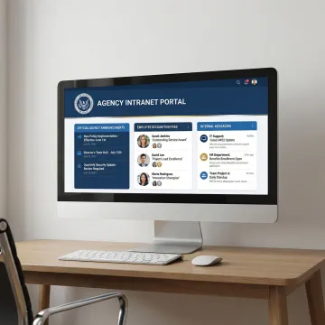 Public sector intranet dashboard showing internal communications, announcements, and employee engagement features