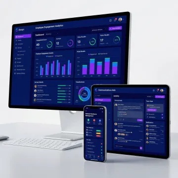 Cloud-native hybrid workforce management platform dashboard showing employee engagement tools
