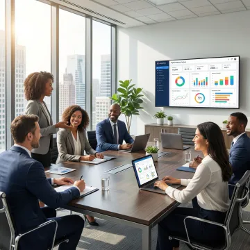 Team collaborating on employee wellness strategy using a digital platform