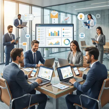 Financial services professionals using a unified communications platform on multiple devices