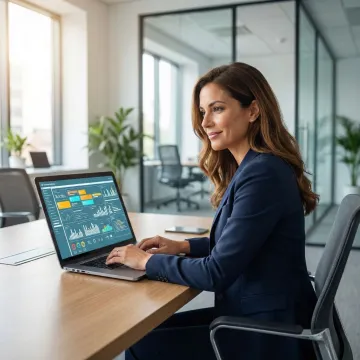 HR leader reviewing employee engagement analytics on the HubEngage platform dashboard