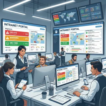 Internal communication platform dashboard shown on mobile and desktop for a transportation and logistics team