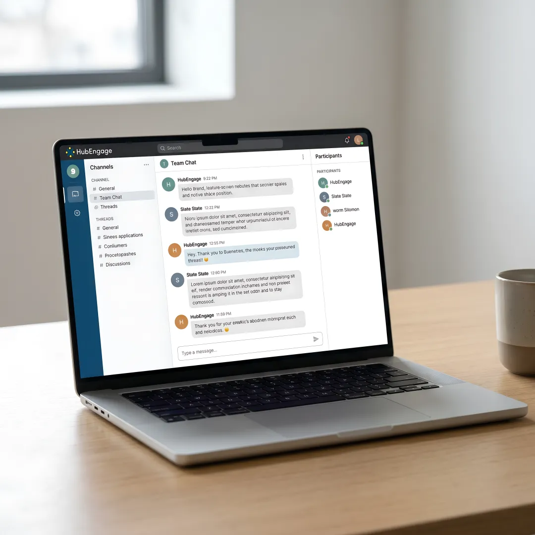 Secure enterprise chat interface showing encrypted group messaging on mobile and desktop