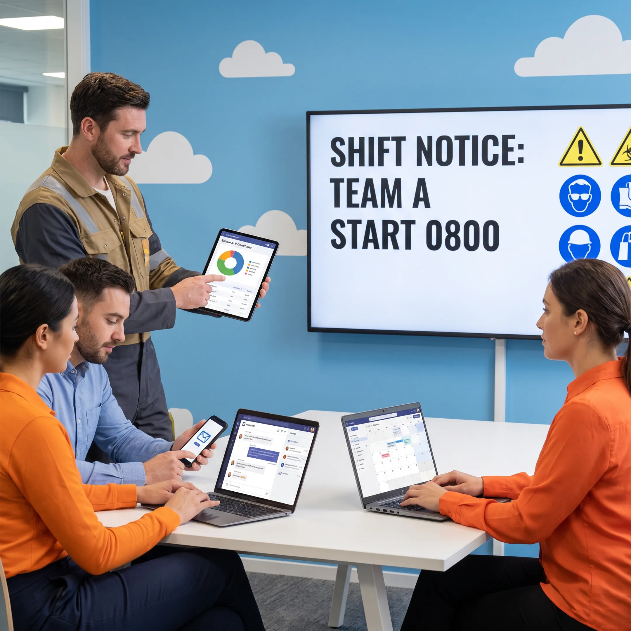 Employee accessing an AI-powered cloud intranet on a smartphone