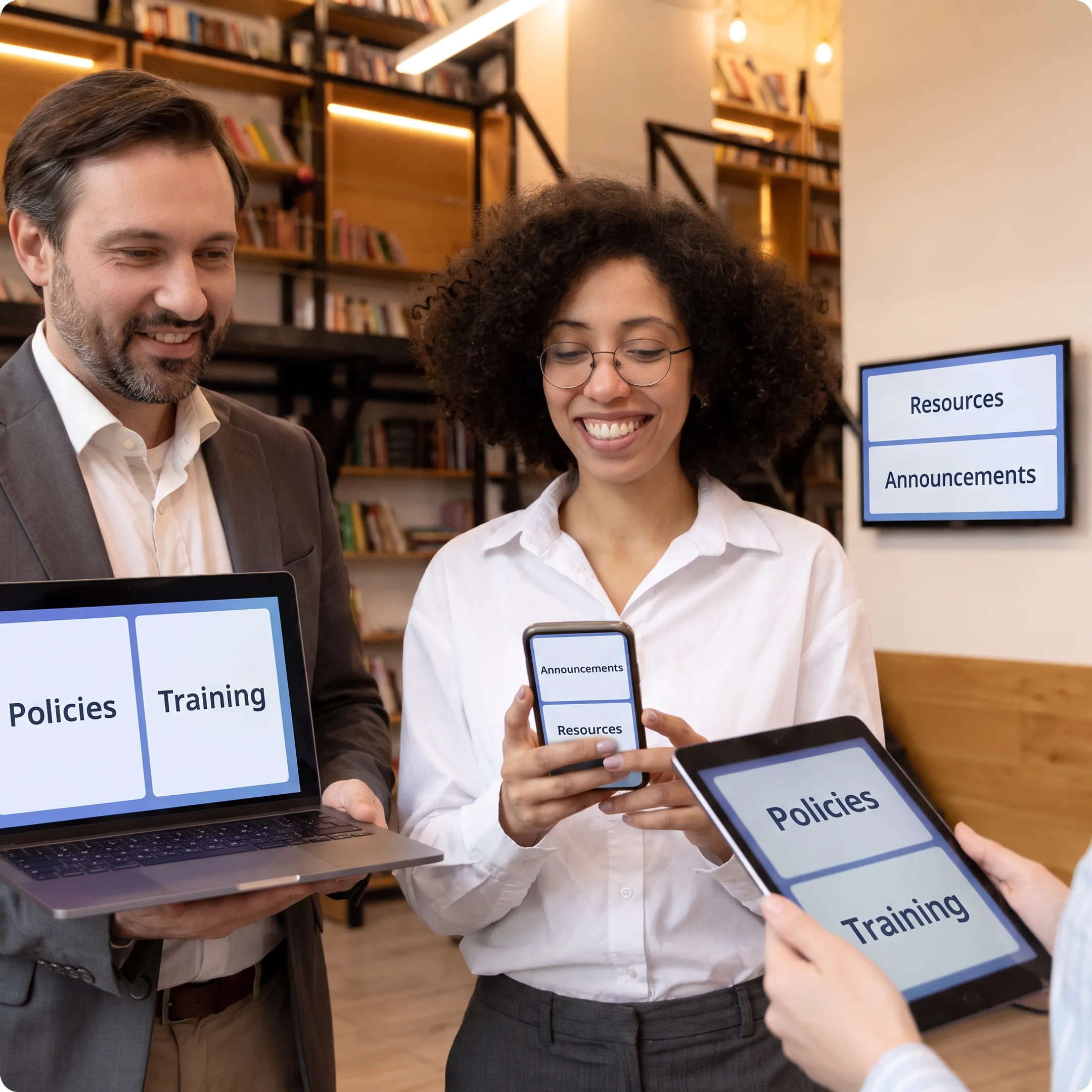 Education employees accessing a connected intranet and communication platform