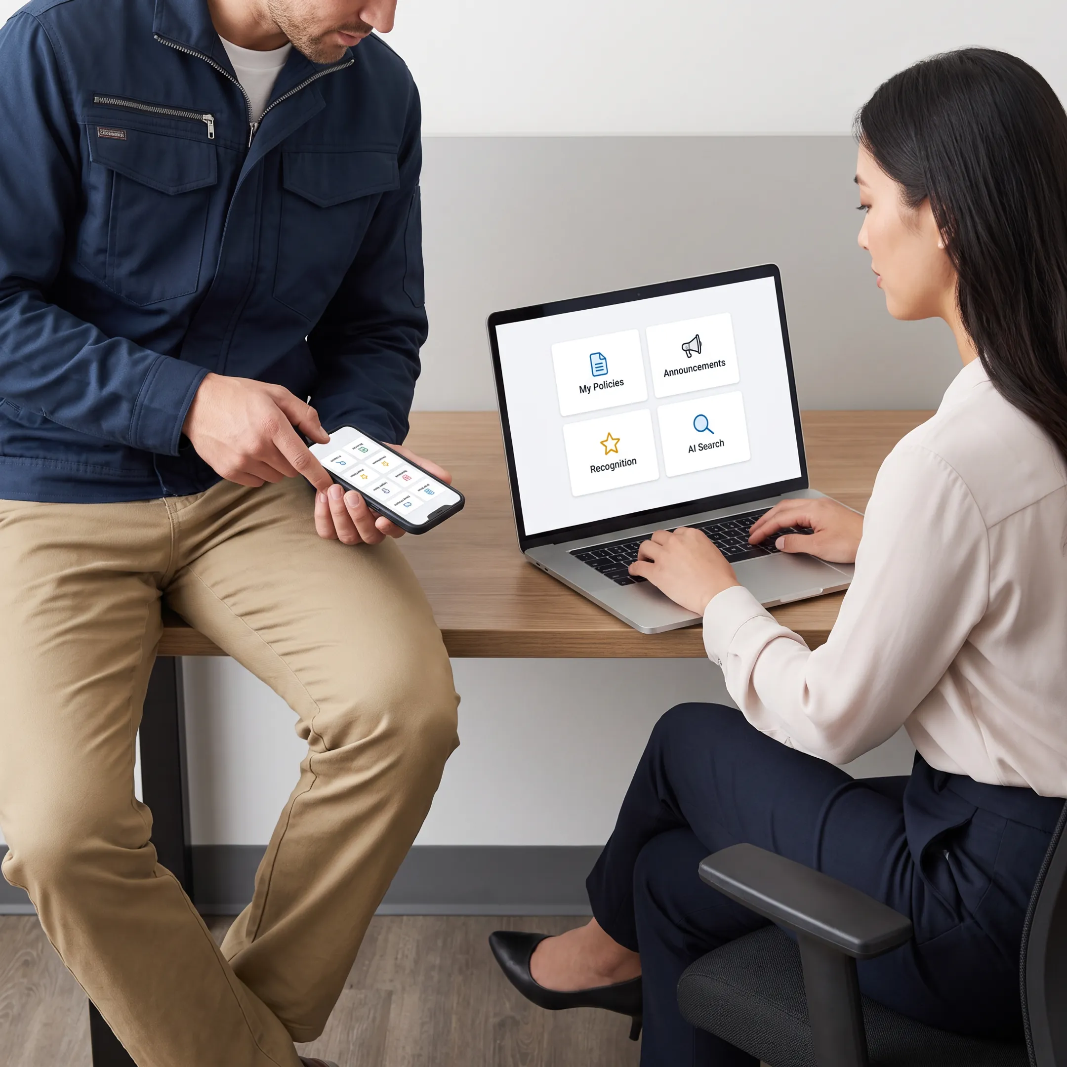 Employee accessing personalized intranet content on a mobile device
