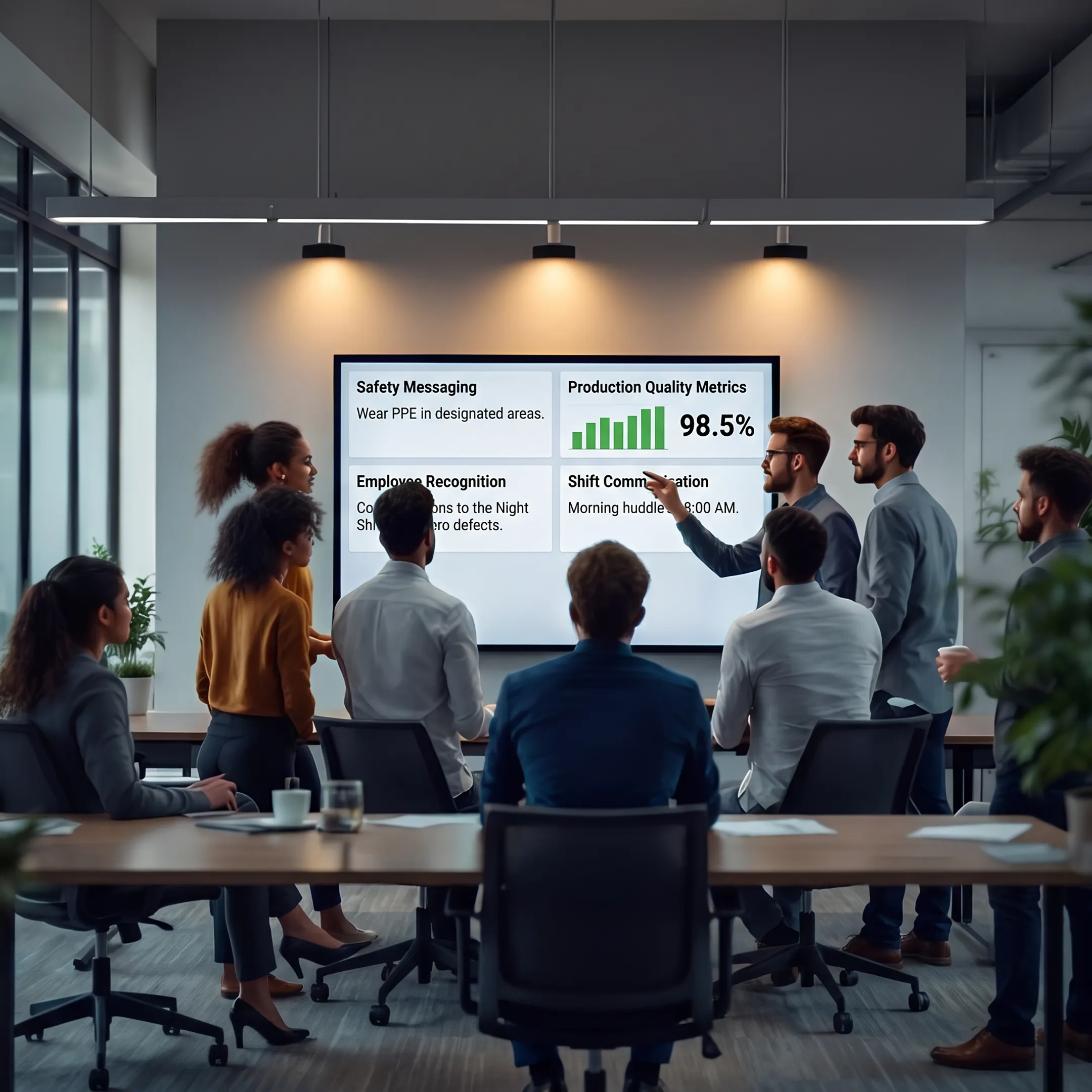 Digital display showing manufacturing safety and performance information