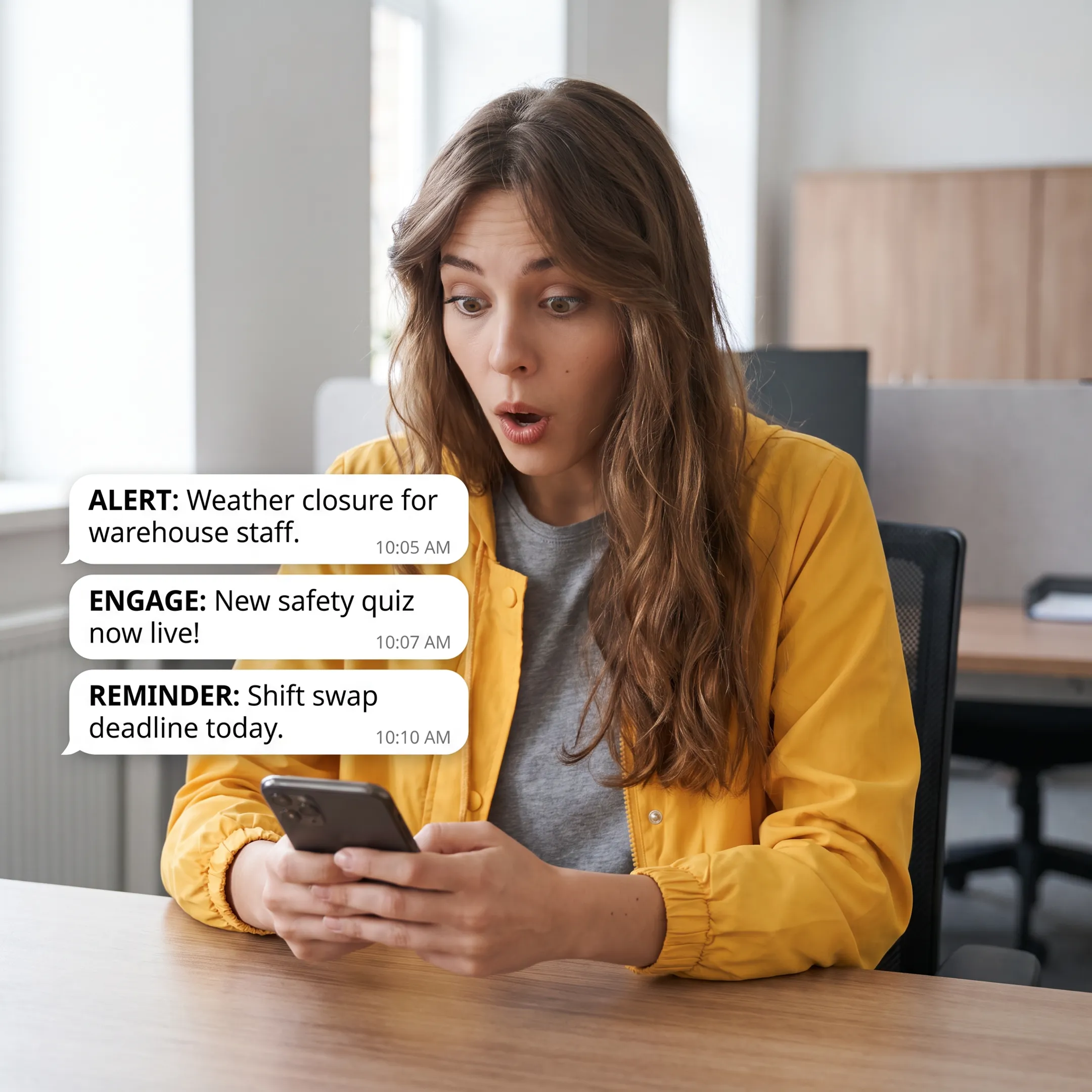 Manager sending targeted employee text notifications