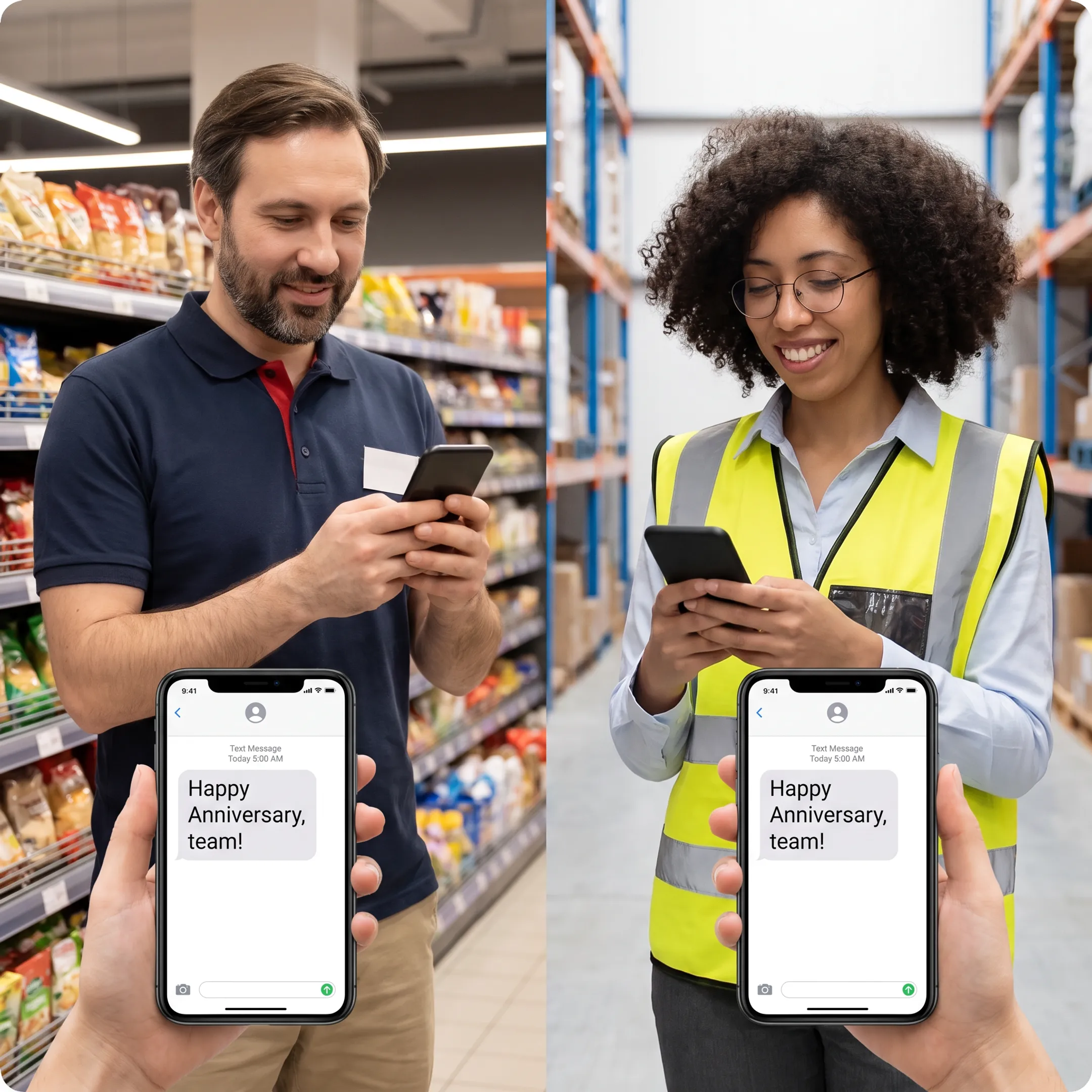 Employees receiving workplace notifications on mobile phones