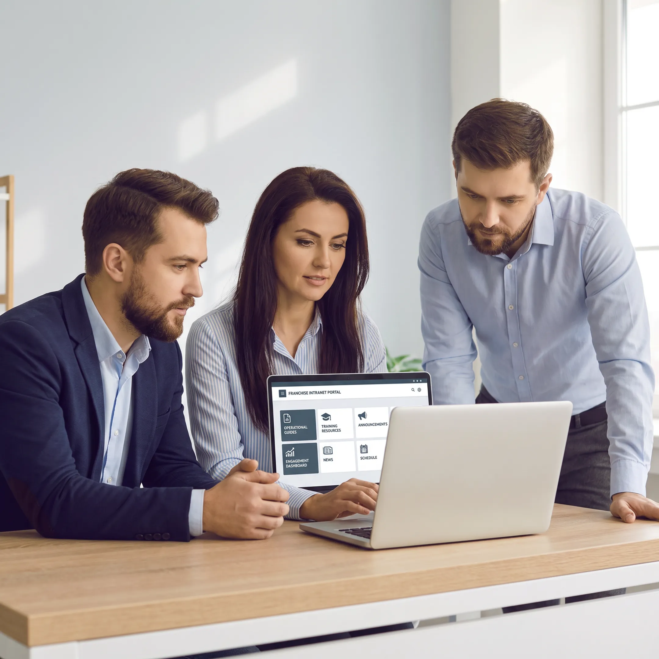 Franchise teams using a branded portal to access updates and operational resources