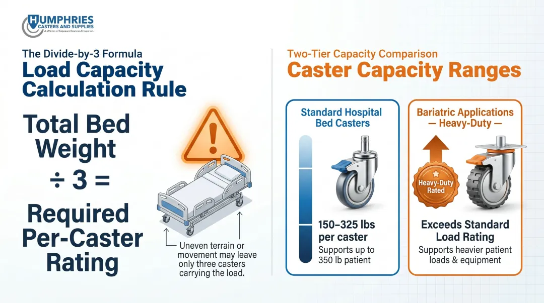 Hospital bed caster load capacity calculation formula standard versus bariatric ranges