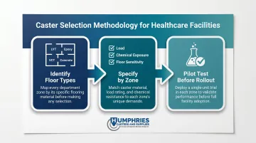 Three-step hospital caster selection and pilot testing process flow diagram