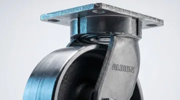 Heavy-duty kingpinless industrial caster with forged steel rig close-up view