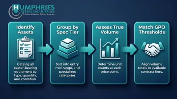 Four-step healthcare facility equipment audit process for GPO caster budgeting