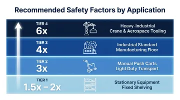 Industrial caster safety factor tiers from stationary equipment to aerospace applications