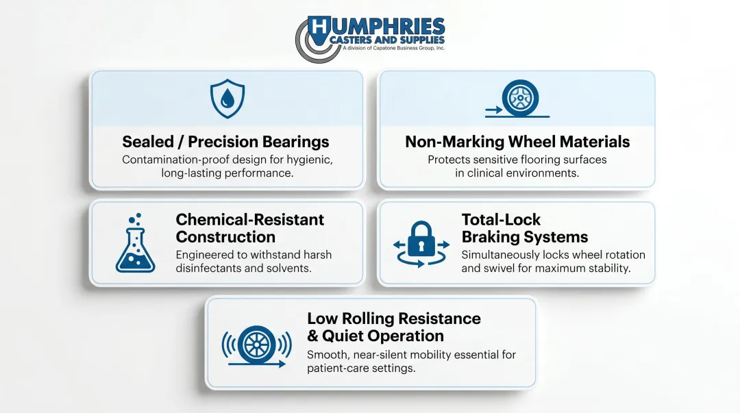 5 core medical-grade caster features distinguishing clinical from standard industrial casters