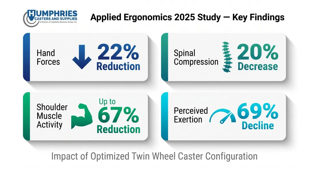 Hospital bed push force ergonomic improvement statistics with motorized twin wheel caster data
