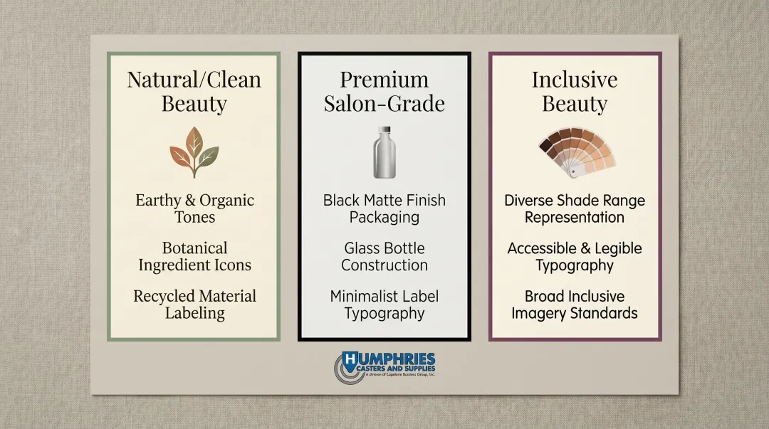 Three hair care brand identity packaging styles comparison natural premium and inclusive