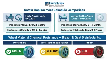 Hospital caster replacement timing guide by environment usage and chemical exposure factors