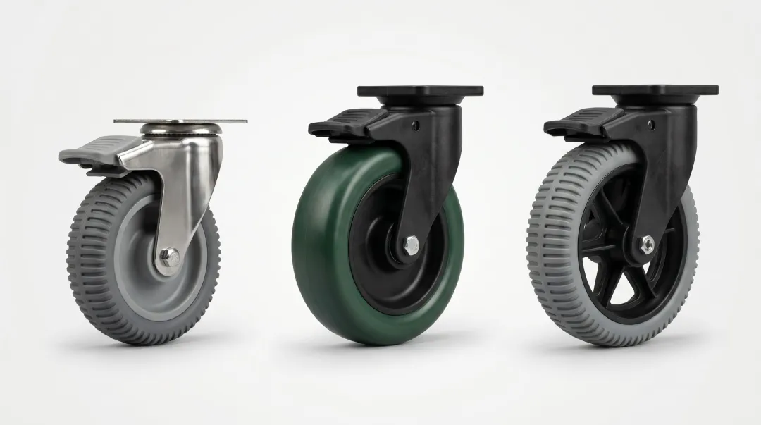 Hospital bed caster wheel material types including polyurethane TPR and stainless steel options